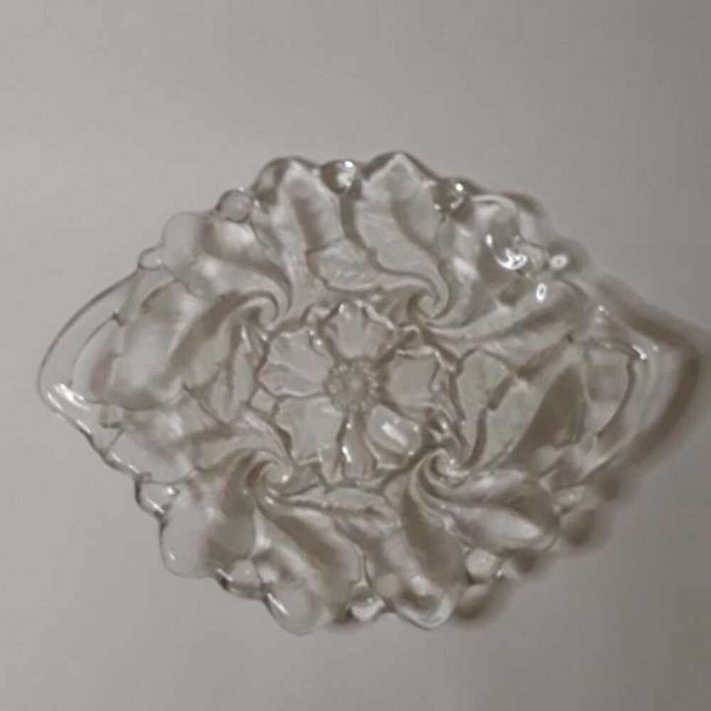Vintage Indiana Glass "Wild Rose" Floral Clear Glass Double Handled Plate